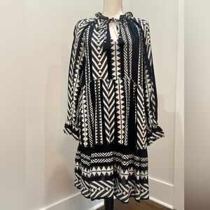 Anthropology Maeve Dominique embroidered black & White Dress Sz S Tribal / Boho